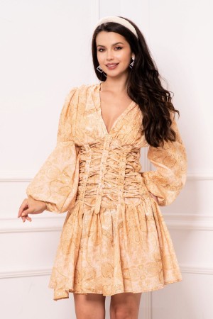 Rochie de zi eleganta cu talie tip corset si imprimeu aztec (23807)
