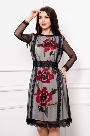 Rochie de zi traditionala Effect cu broderie si tulle (23800)