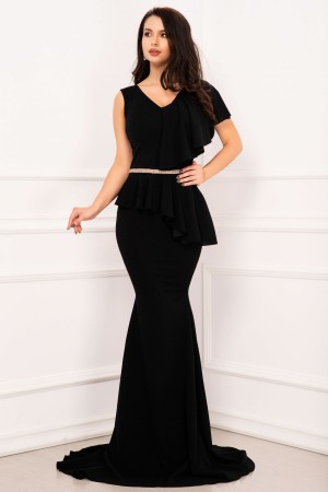 Rochie sirena de nasa Rachel eleganta neagra cu volan amplu (23474)
