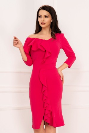 Rochie de zi eleganta Clarisa fucsia cu volanas (23387)