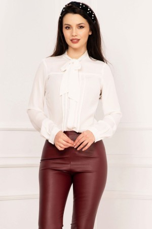 Camasa InPuff eleganta alba cu pliuri si guler tip esarfa (23091)