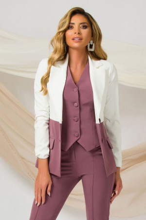 Sacou office Pretty Girl ecru-lila prafuit cambrat cu nasturi imbracati (22208)