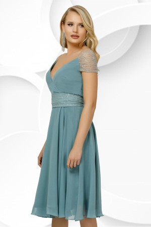 Rochie eleganta Pretty Girl mint din voal cu detalii din tulle si paiete (22113)