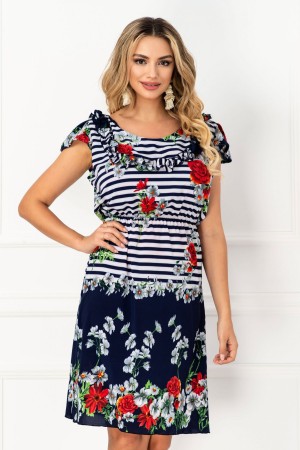 Rochie de vara Kaya cu imprimeu in dungi si volan decorativ (21954)