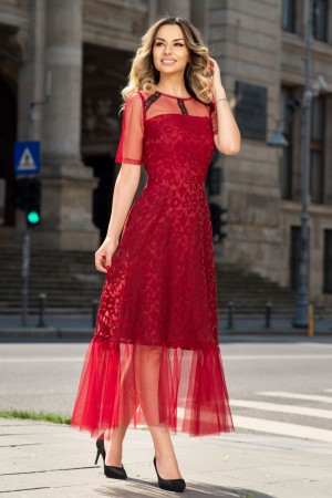 Rochie de ocazie Moze bordo din tull si broderie aplicata manual (21727)