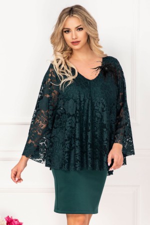 Rochie de ocazie Gina verde cu dantela si accesoriu cu fulgi by InPuff (21592)