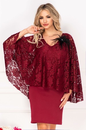 Rochie de ocazie Gina bordo cu dantela si accesoriu cu fulgi by InPuff (21591)