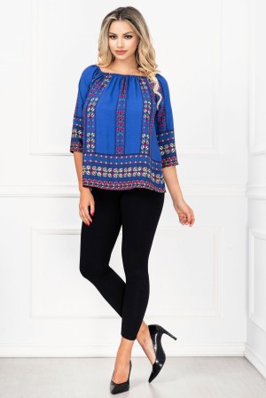 Compleu casual Melody cu bluza albastra si imprimeu floral By InPuff (21321)