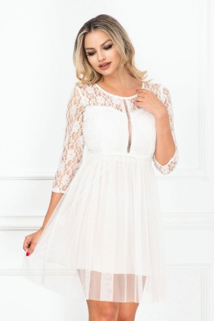 Rochie de cununie in clos mini din dantela si tul alb (21235)
