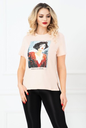 Tricou somon cu imprimeu portret si paiete (20761)