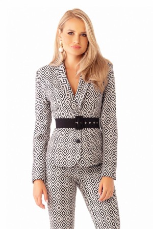 Sacou Pretty Girl gri cu imprimeu romburi (19745)