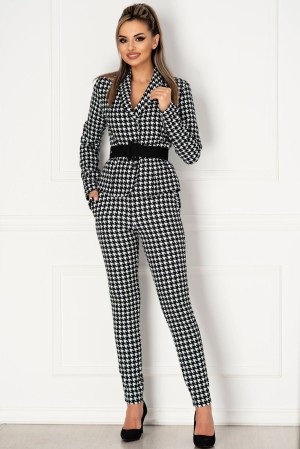 Pantaloni conici Pretty Girl office cu imprimeu pepit (19555)