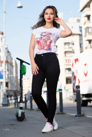 Blugi negri skinny casual chic cu talie inalta (19064)
