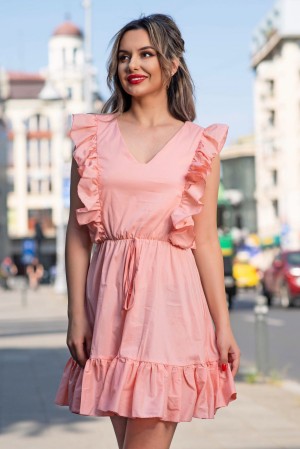 Rochie Atmosphere de vara din poplin somon cu volanase (19024)