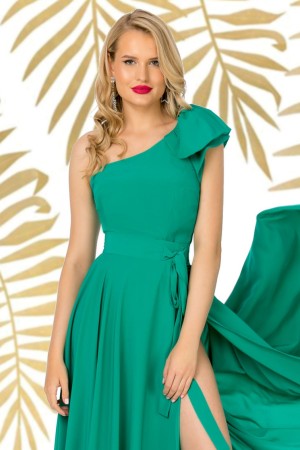 Bluza eleganta Pretty Girl verde cu volanas la umar (18980)
