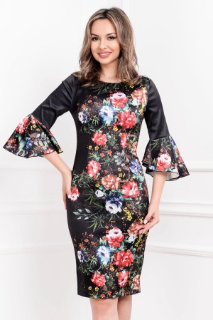 Rochie MBG din tafta neagra cu maneci clopot (18491)