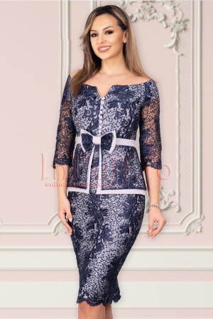 Rochie MBG eleganta cu broderie bleumarin si paiete (18102)
