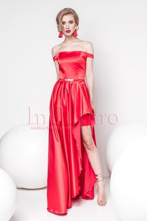 Rochie Pretty Girl eleganta rosie din tafta lasata pe umeri (12213)