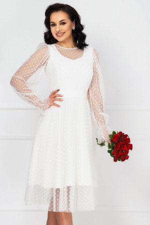 Rochie InPuff eleganta de cununie ivoire acoperita de tul cu buline (24716)