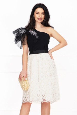 Rochie de ocazie bicolora in clos cu fulgi si pietre decorative