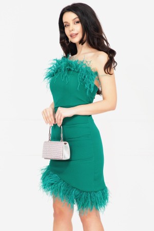 Rochie eleganta Skylar verde asimetrica cu fulgi (24924)