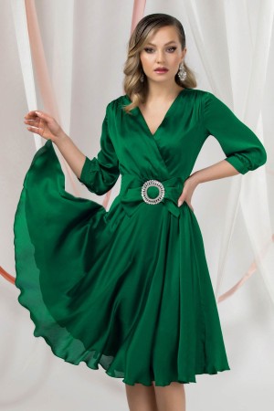 Rochie de ocazie eleganta Pretty Girl verde cu funda in talie (25050)