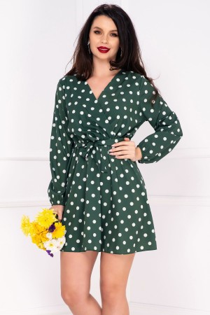 Rochie de zi verde cu buline albe (25124)