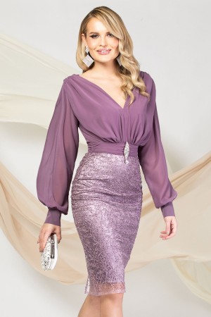 Rochie de ocazie Pretty Girl lila cu dantela pretioasa (17895)