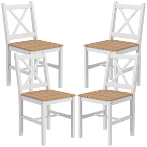 HOMCOM Set 4 Scaune cu Spătar Transversal, Scaune Clasice din Lemn de Pin, 41x46.5x87 cm, Alb | Aosom Romania