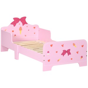 ZONEKIZ Pat pentru Copii cu Bariere Anti-Cădere, Pătuț pentru Copii cu Vârsta 3-6 Ani, 143x74x59 cm, Roz | Aosom Romania