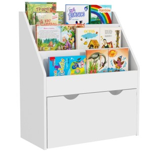 AIYAPLAY Bibliotecă pentru Copii 3-8 Ani cu 3 Rafturi și Sertar, Raft de Depozitare Jucării, 62,5x30x70 cm, Alb | Aosom Romania