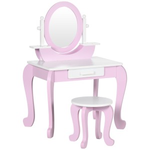 ZONEKIZ Set de Toaletă Machiaj, Măsuță de Machiaj cu Oglinzi și Taburet pentru Copii, Vârsta 3-6 Ani, 65,5x46x93 cm, Roz | Aosom Romania