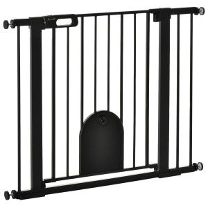 PawHut Barieră Reglabilă pentru Câini cu Ușă Mică, Montare prin Presiune și Închidere Automată, 75-103x76 cm, Negru | Aosom Romania