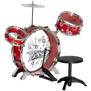 AIYAPLAY Tobe pentru Copii 3-6 Ani din 7 Piese cu Scăunel și Bățuri, Joc Muzical din Plastic și Metal, 72x29x56 cm, Roșu | Aosom Romania