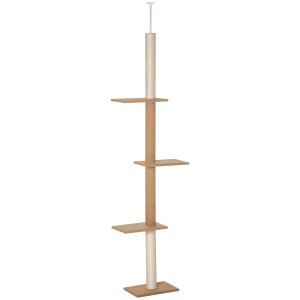 PawHut Stâlp de Zgâriat pentru Pisici cu 4 Nivele cu Prindere de Tavan și Înălțime Reglabilă, 43x27x228-260 cm, Maro | Aosom Romania