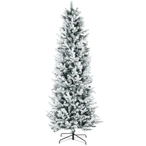 HOMCOM Pom de Craciun Artificial Inalt de 225cm,Decor de Sarbatori cu 988 Ramuri Inzapezite, Deschidere Automata, Baza de Otel, Verde