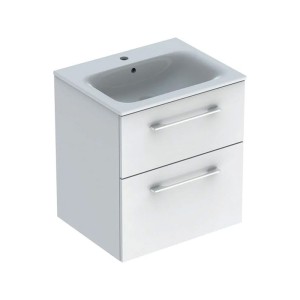 Set dulap baie cu lavoar incastrat Geberit Selnova Square, 60 cm, alb lucios