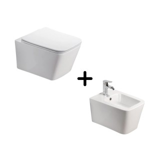 Set vas WC suspendat rimless, cu capac soft close plus bideu, Paris (B2350 + D2350)