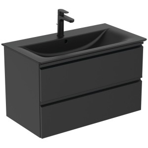 Set dulap baie suspendat MDF negru Ideal Standard Tesi cu lavoar Connect Air inclus 84 cm (T0051ZT + E0279V3)