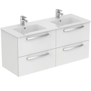Set dulap baie suspendat alb Ideal Standard Tempo cu lavoar dublu inclus 122 cm (E0539WG + E053401)