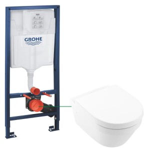 Set vas wc suspendat rimless cu capac VilleroyBoch, Architectura plus rezervor incastrat Grohe Rapid SL (4694HR01 + 38528001)