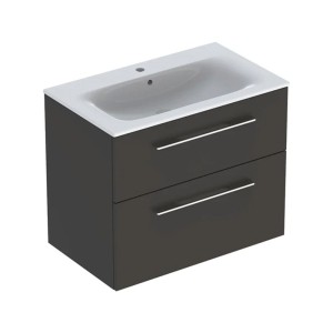 Set dulap baie cu lavoar incastrat Geberit Selnova Square, 80 cm, gri inchis mat