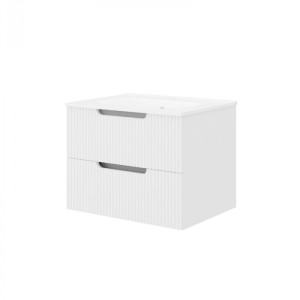 Set mobilier alb riflat cu lavoar inclus, Malta 80 cm