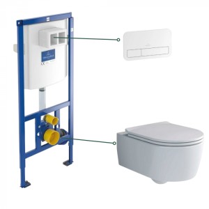 Set vas wc suspendat rimless cu capac soft close, rezervor incastrat si clapeta alba Villeroy  Boch
