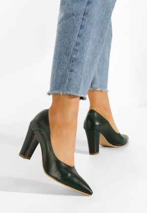 Pantofi cu toc gros piele verzi Catania (HW1180)