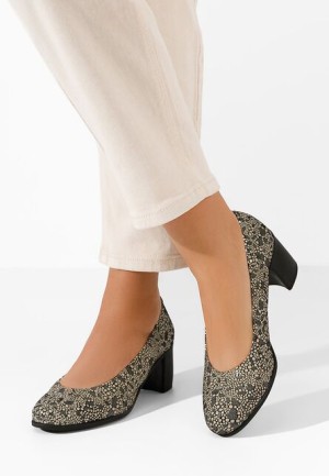 Pantofi cu toc gros piele Dalida V9 multicolori