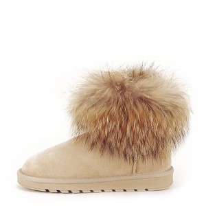 Ghete din piele naturala bej cu blanita Carina 19 (W5820BEIGE-41)