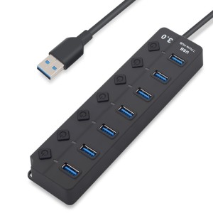 USB Hub Techstar® HB7, 3.0 High Speed, 7 Port USB 3.0, Buton On/Off, Conexiune USB 3.0 de mare viteza (SKU1166)