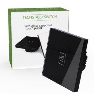Intrerupator Touch Techstar® TG02, Sticla Securizata, Design Modern, Iluminare LED, 1 Faza, Negru (SKU1962)