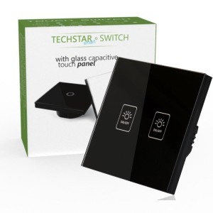 Intrerupator Touch Techstar® TG02, Sticla Securizata, Design Modern, Iluminare LED, 2 Faze, Negru (SKU1963)